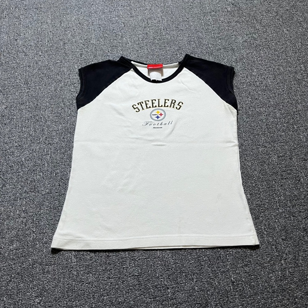 Vintage Reebok Pittsburgh Steelers Baby Tee XL White Black Raglan Y2K 00s